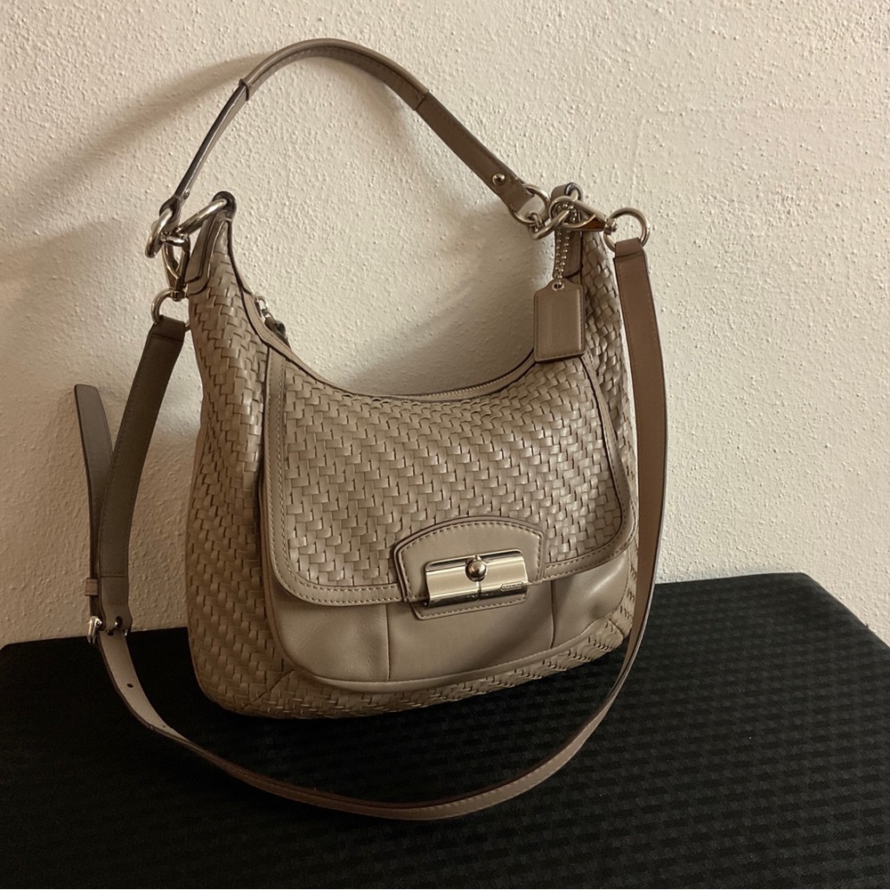Coach Kristen mushroom woven front leather bag